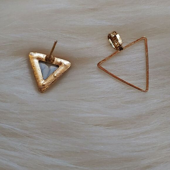 New geometric Triangle Marble Studs with Gold Trim - Picture 3 of 3